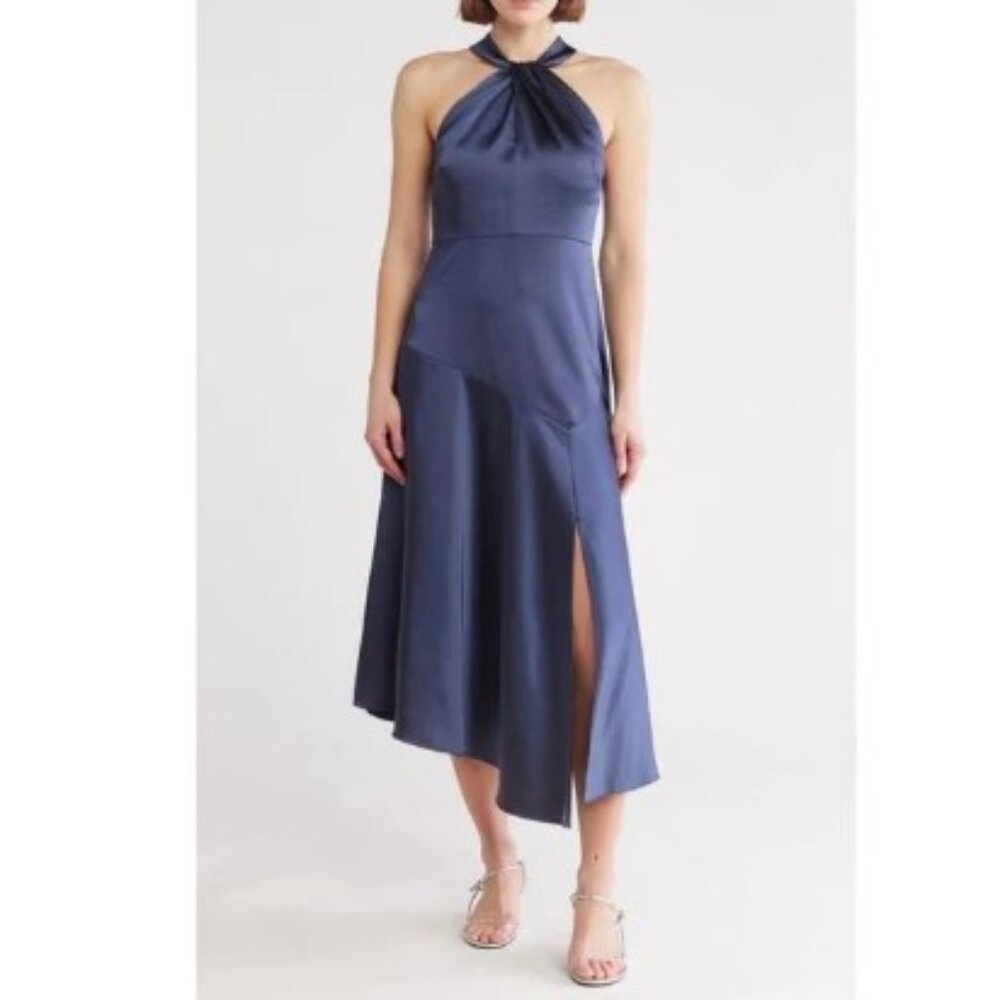 Ted Baker Satin navy blue halter dress, size 2. Great for wedding guest.